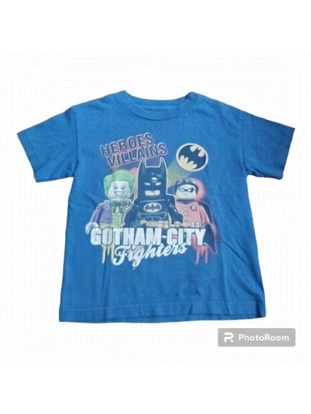 Kids 6X Lego Heroes Villains Gotham City Fighters Blue Cotton Graphic T-Shirt